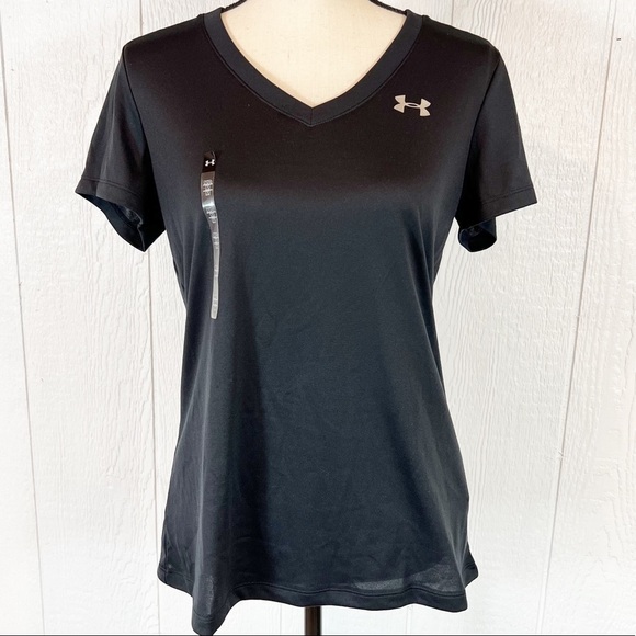 NEW Under Armour Black V Neck Work Out Top Medium - Picture 1 of 13